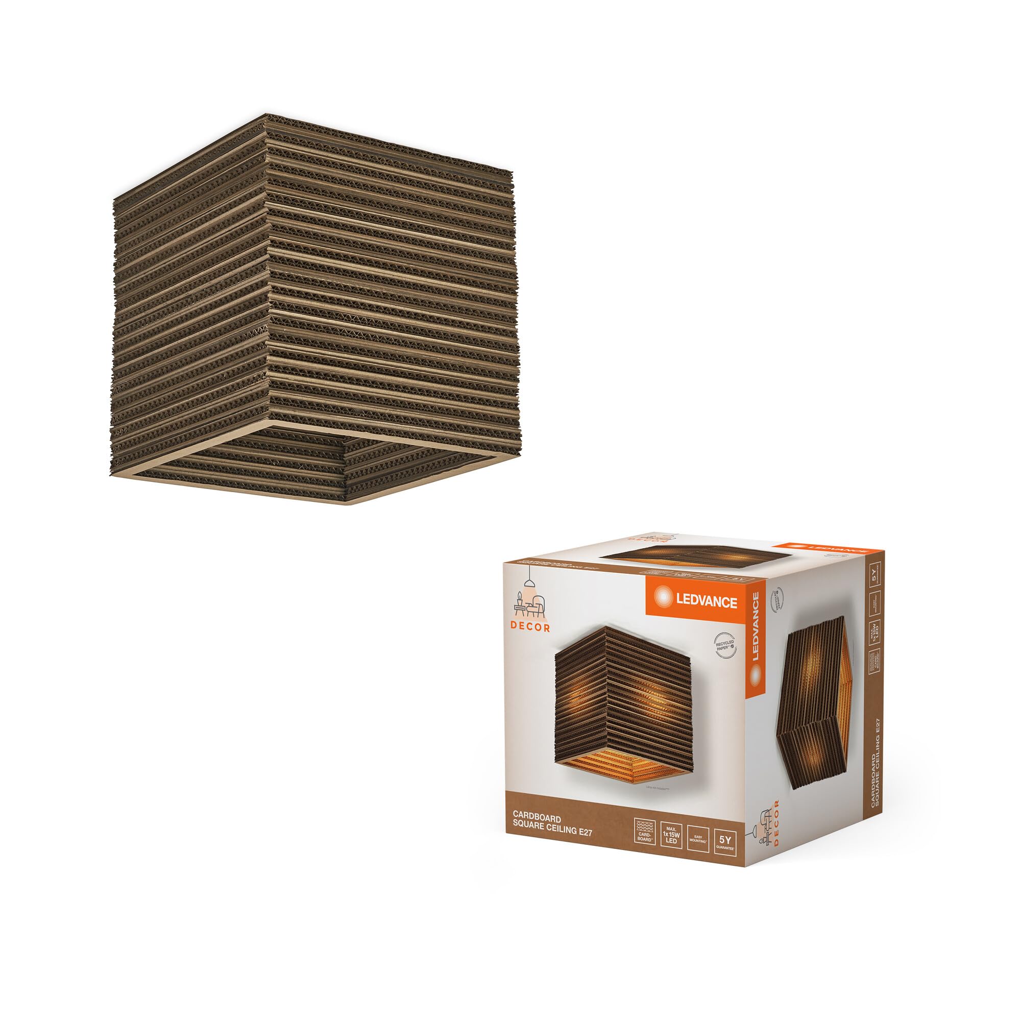 ledvance-decor-cardboard-square-luminaire-suspendu-en-carton-ondul-recycl-e27-25 image 1