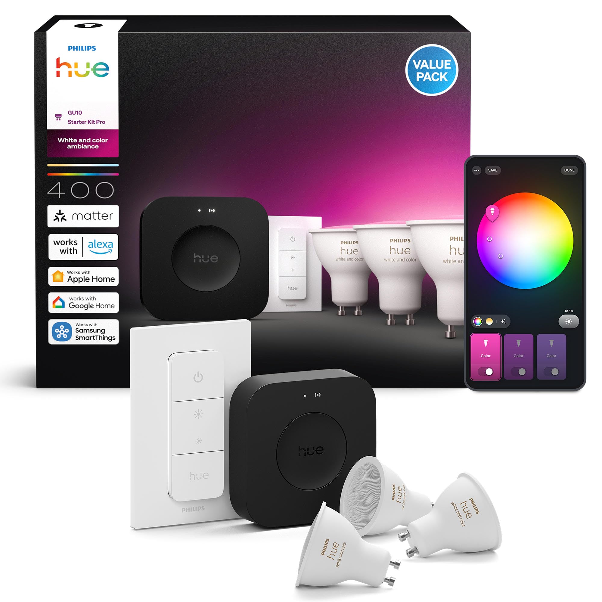 philips-hue-white-and-color-ambiance-kit-de-d-marrage-avec-bridge-pro-3-spots-gu image 4
