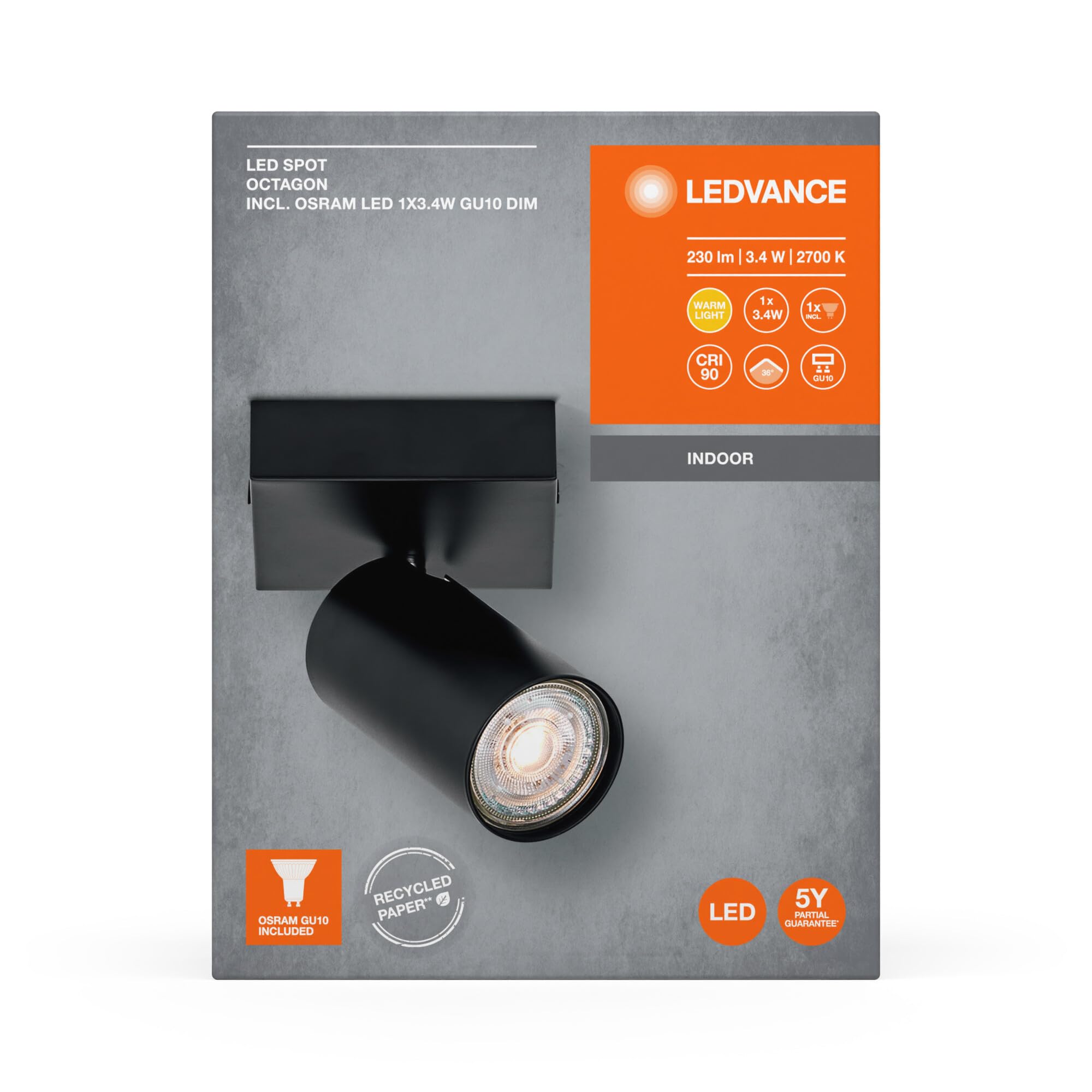 ledvance-led-spot-octagon-1x3-4w-gu10-927-noir-acier-inoxydable-spot-orientable- image 7