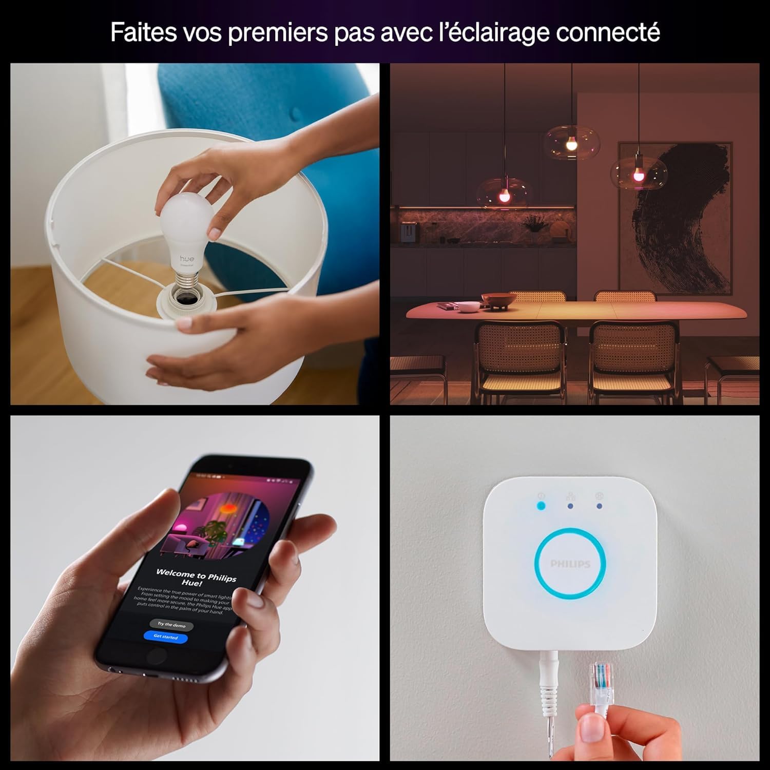 philips-hue-essential-kit-de-d-marrage-hue-bridge-4-ampoules-connect-es-e27-whit image 2