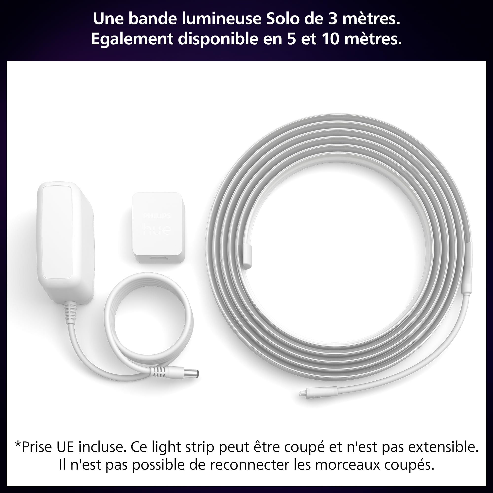 philips-hue-white-and-color-ambiance-lightstrip-solo-3-m-ruban-led-rgbww-int-rie image 2