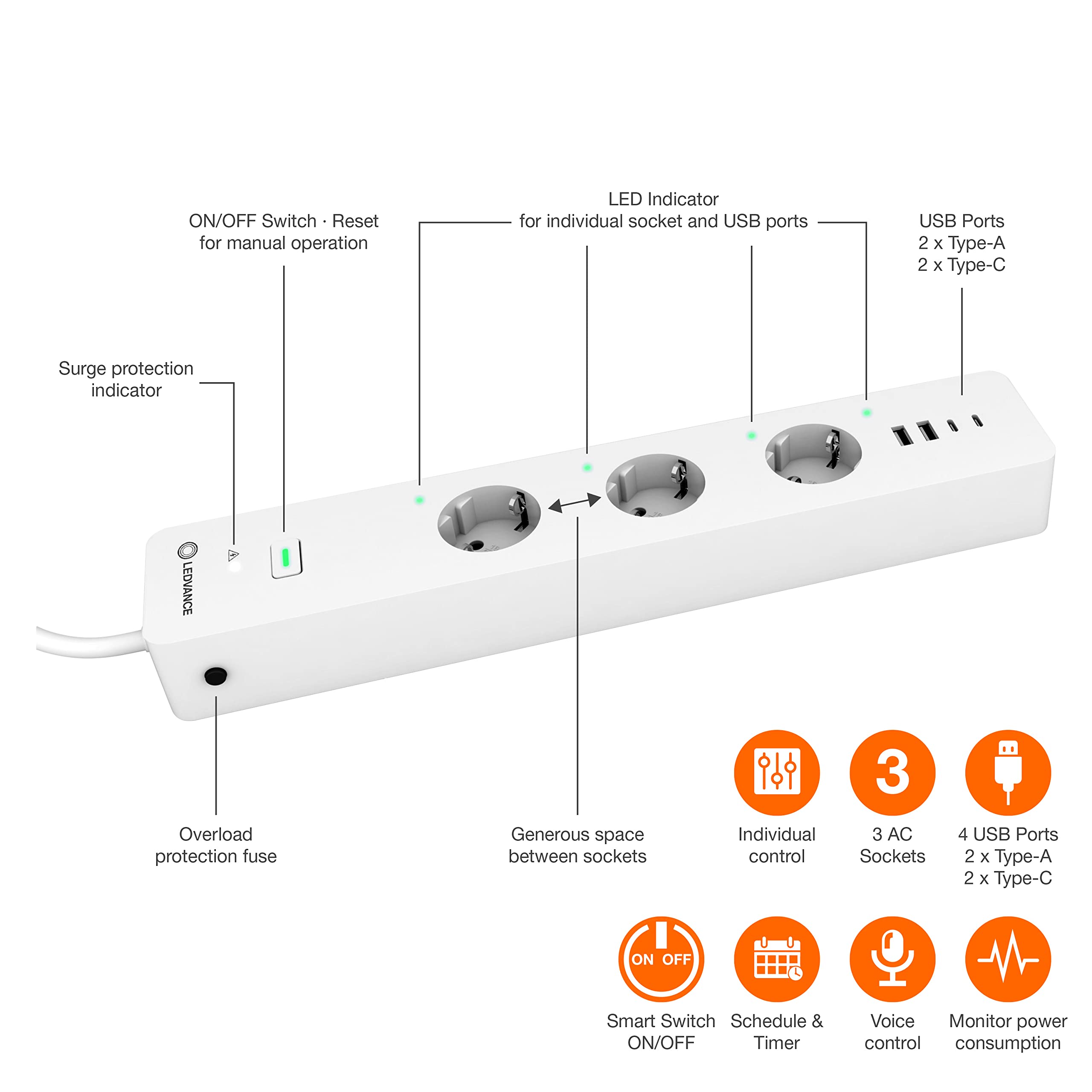 ledvance-smart-plug-wifi-bandeau-triple-prises-avec-4-ports-usb-protection-surch image 3