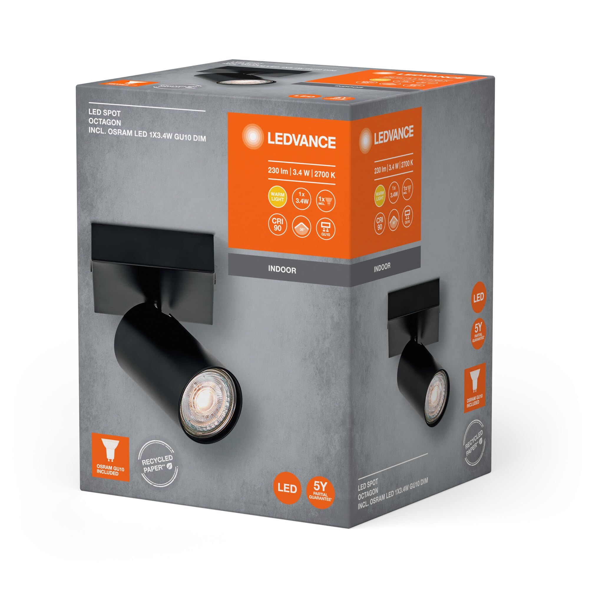 ledvance-led-spot-octagon-1x3-4w-gu10-927-noir-acier-inoxydable-spot-orientable- image 6