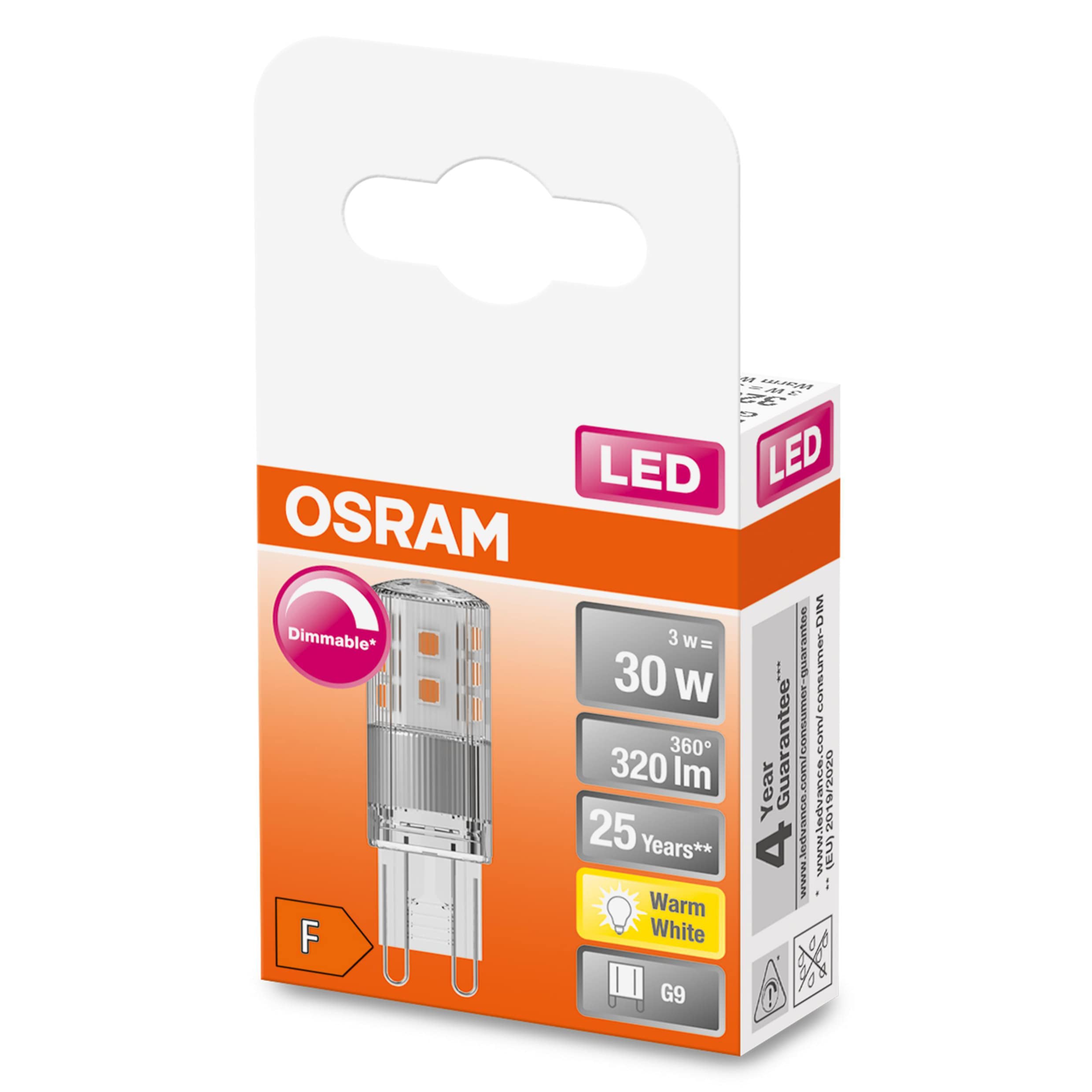 ledvance-osram-led-pin-g9-dimmable-2700k-blanc-chaud-350-lumens-verre-clair-ampo image 1