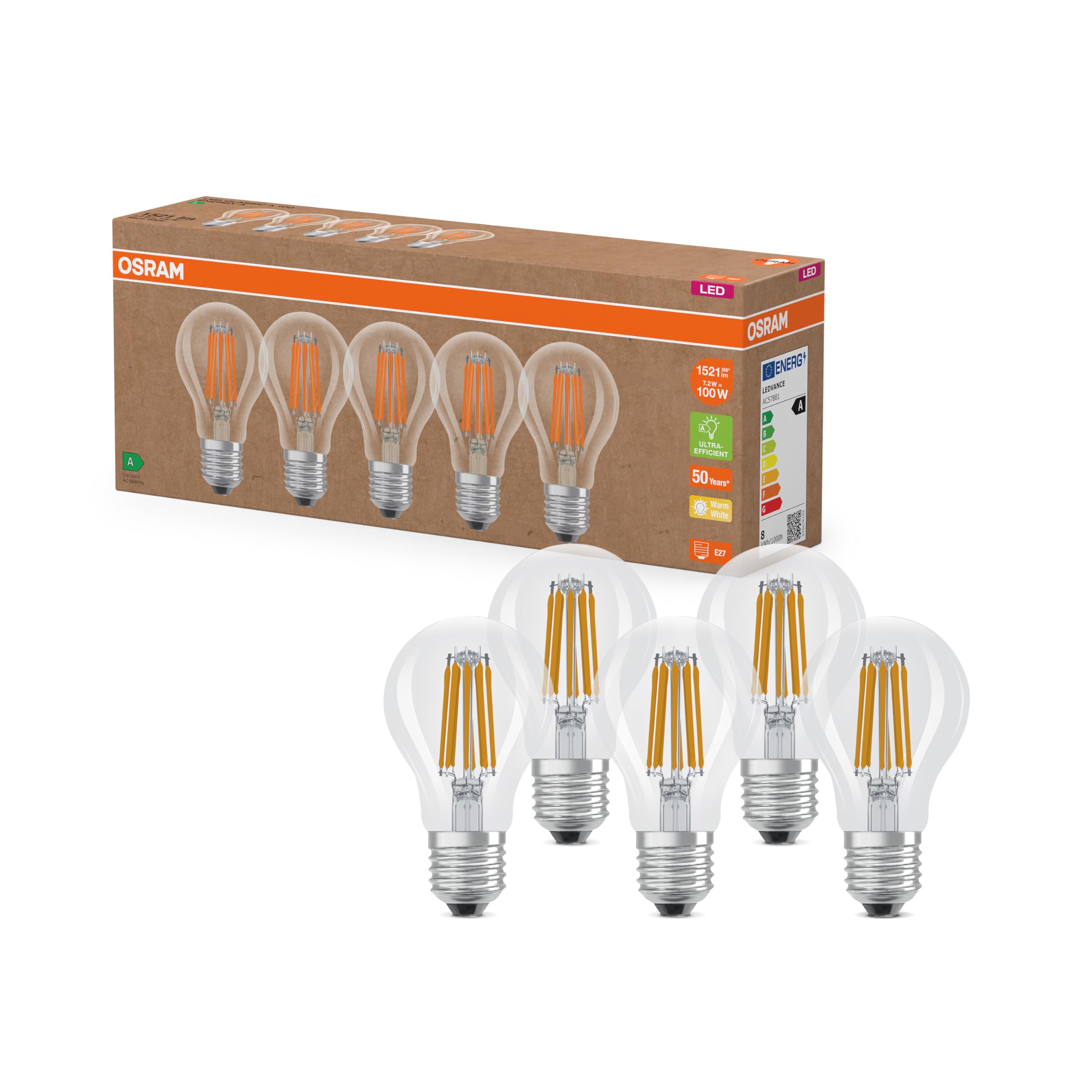 osram-led-superstar-high-efficiency-pack-de-5-ampoules-led-e27-filament-verre-cl image 5
