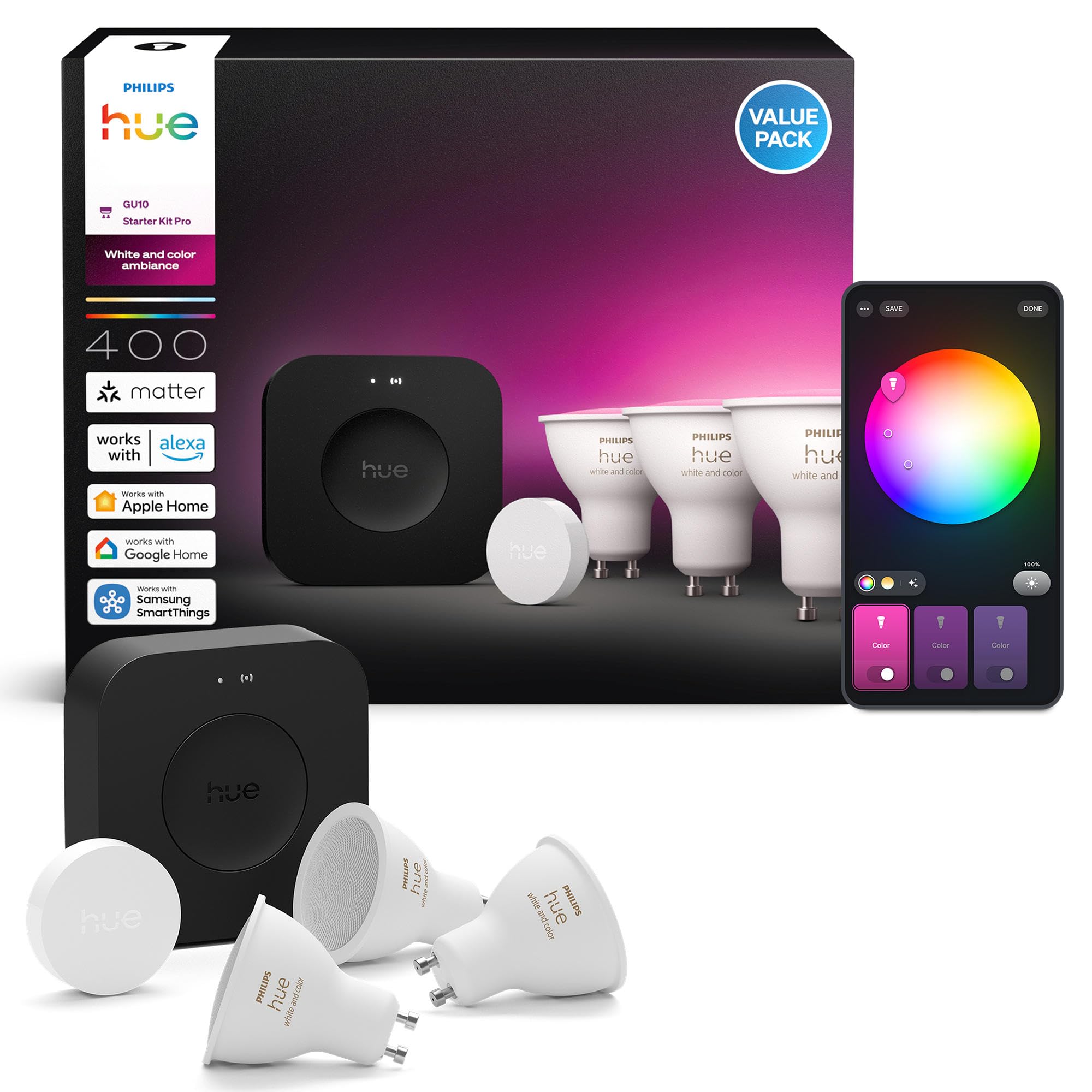 philips-hue-kit-de-d-marrage-bridge-pro-3-spots-gu10-white-color-ambiance-smart- image 4