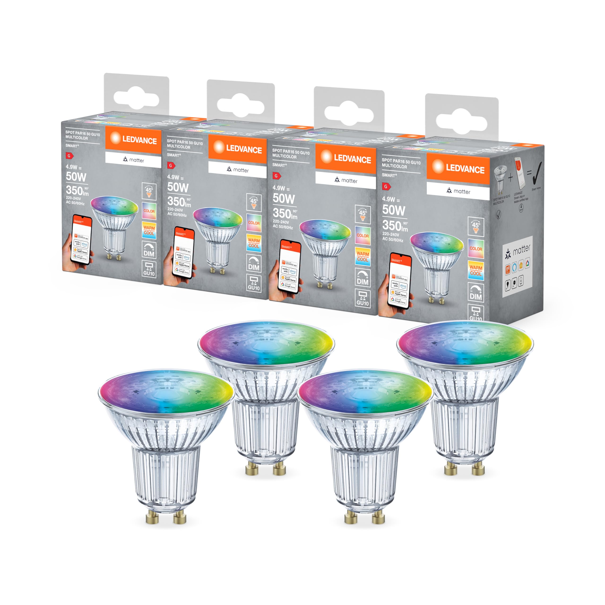 ledvance-smart-matt-gu10-lot-de-4-ampoules-led-connect-es-matter-over-wifi-rgb-b image 1