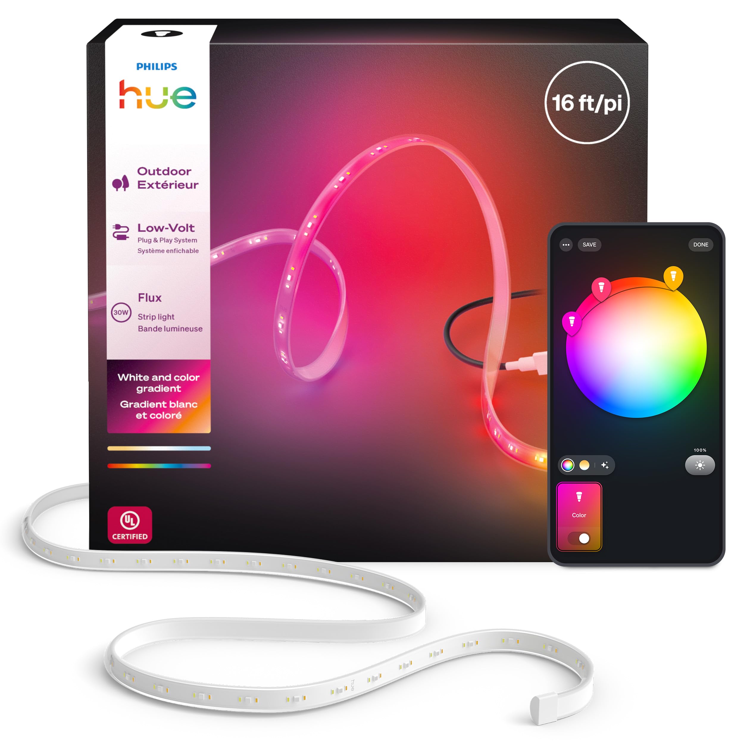 philips-hue-flux-bande-led-ext-rieure-multicolore-4-8-m-3000-lumens-m-lange-de-c image 1