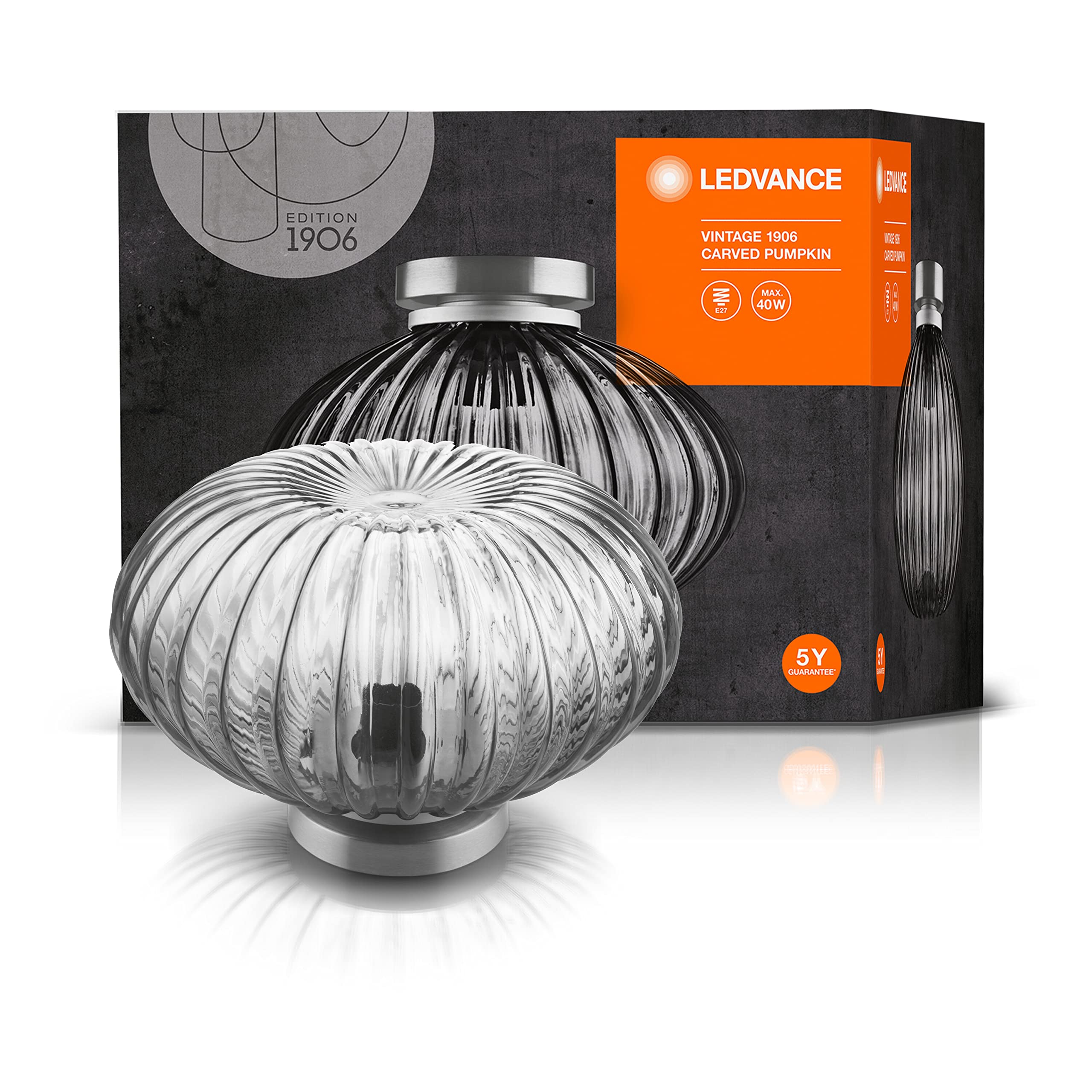 ledvance-edition-1906-carved-pumpkin-plafonnier-vintage-en-verre-gris-fum-culot- image 4