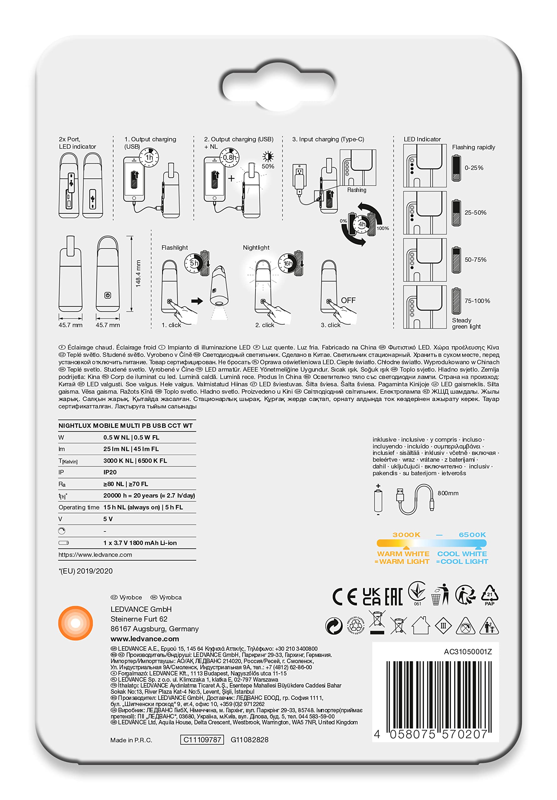 ledvance-veilleuse-rechargeable-usb-3-en-1-avec-torche-25-lm-et-batterie-de-seco image 3