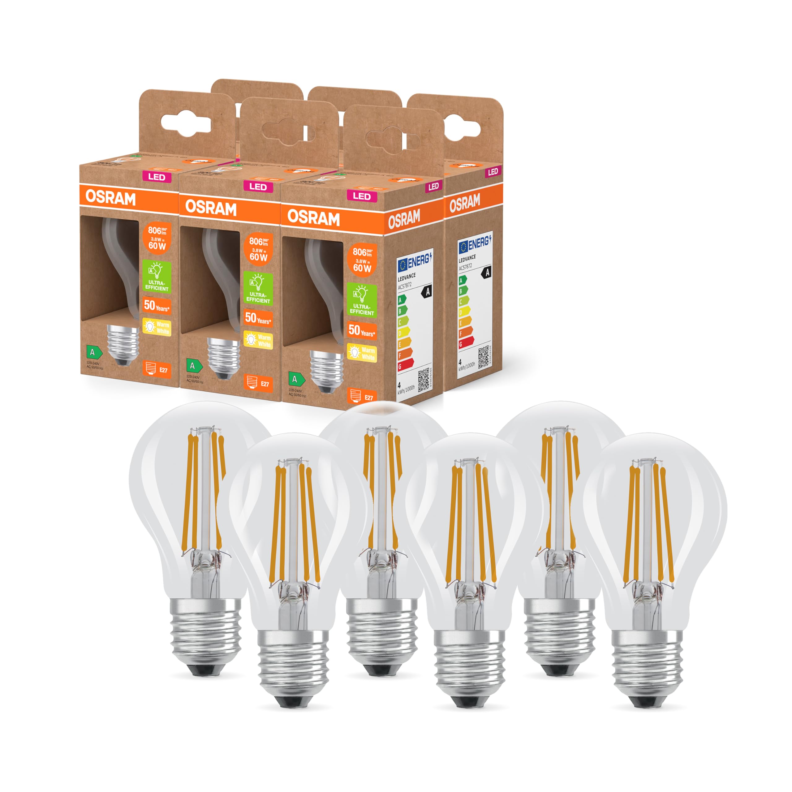 osram-led-superstar-high-efficiency-pack-de-5-ampoules-led-e27-filament-verre-cl image 8