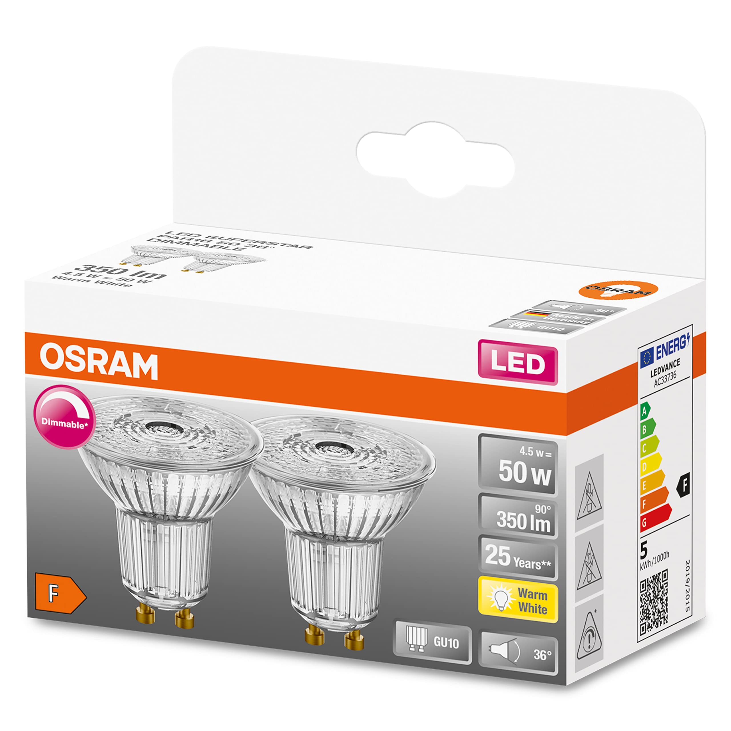 osram-led-par16-gu10-dimmable-4-9w-blanc-chaud-2700k-36-cri90-remplacement-50w-d image 2