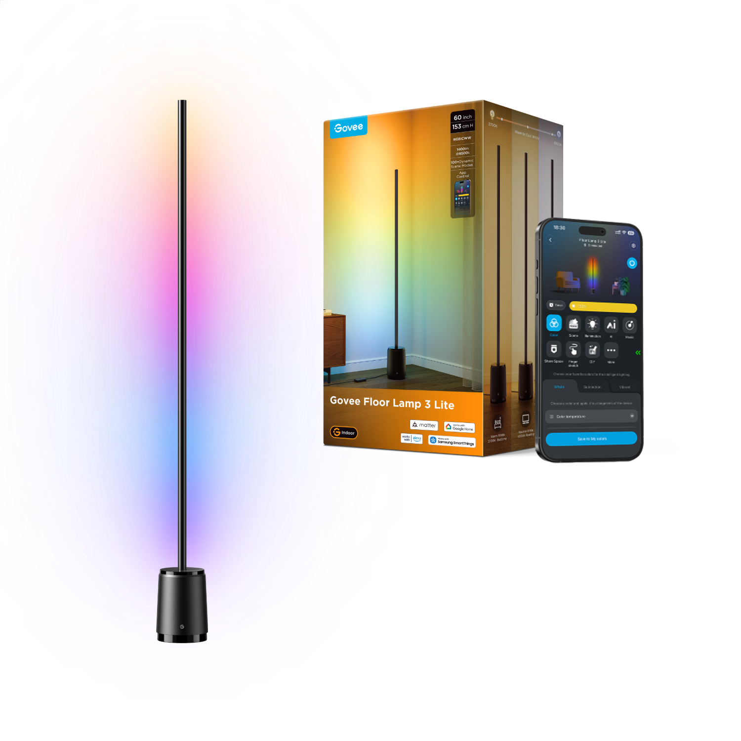 govee-floor-lamp-3-lite-lampadaire-led-intelligent-blanc-r-glable-2700k-6500k-po image 1