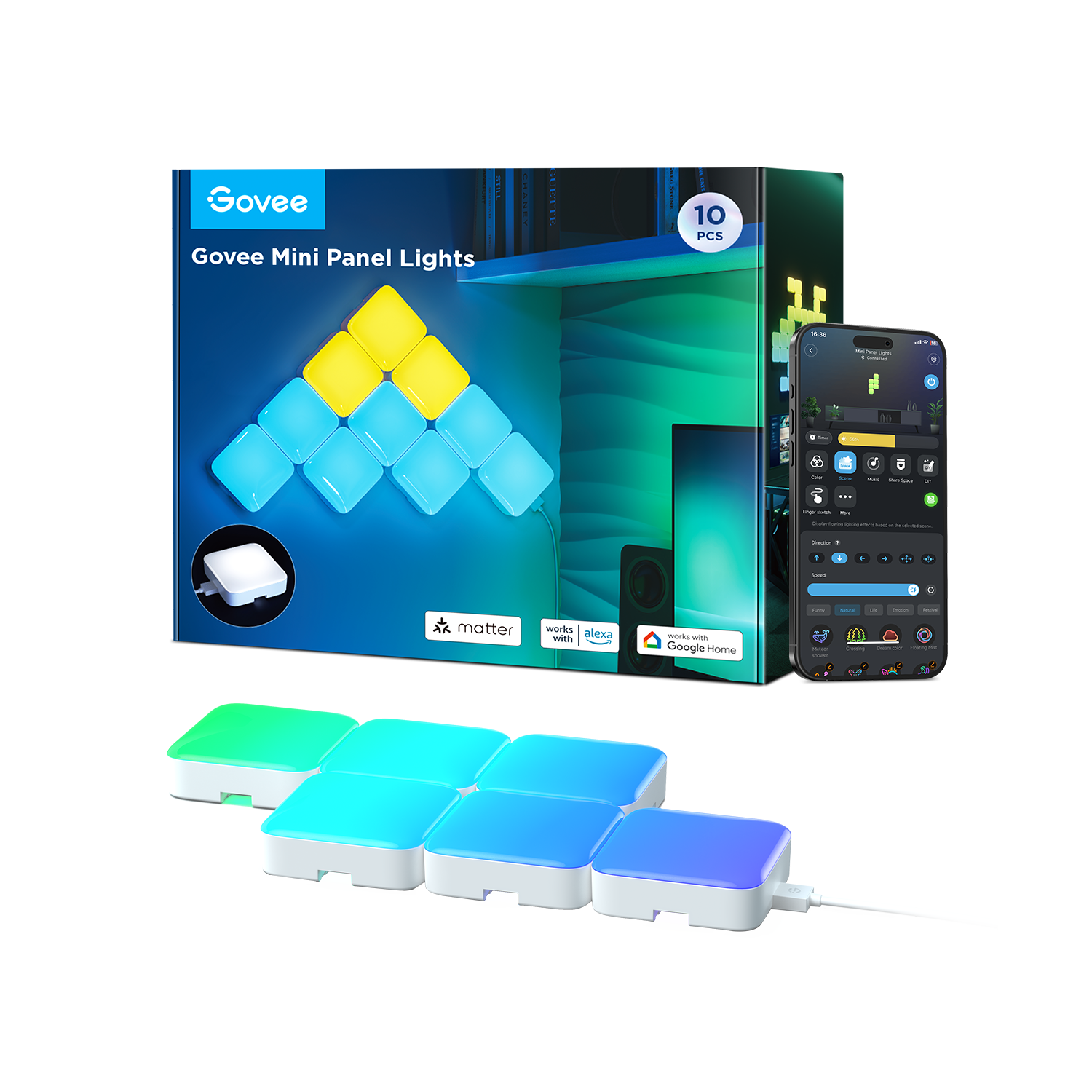 govee-mini-panel-lights-pack-de-20-panneaux-lumineux-muraux-rgbic-avec-reconnais image 2