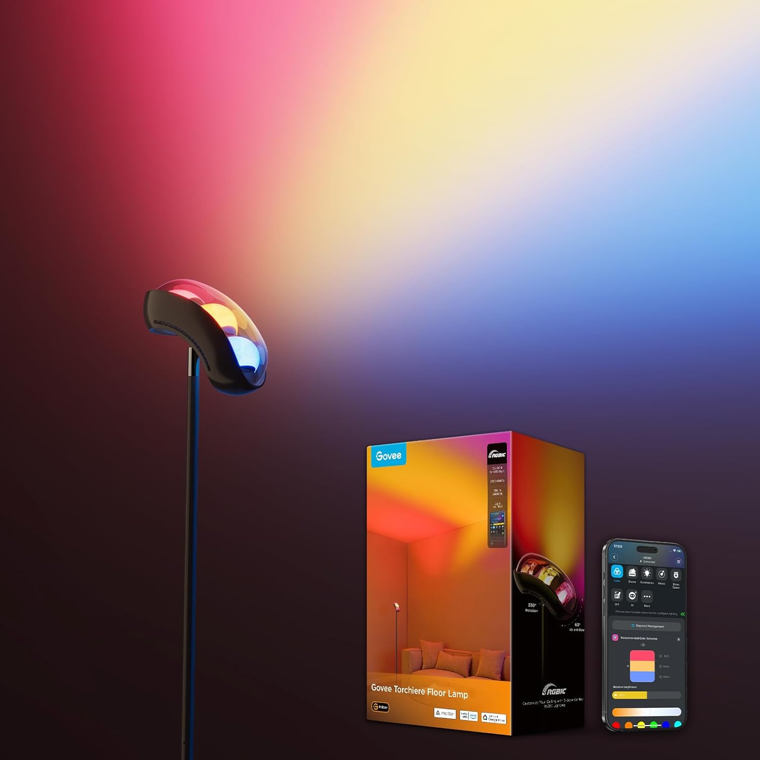 govee-torchiere-lampadaire-led-intelligent-triple-zone-de-couleur image 1