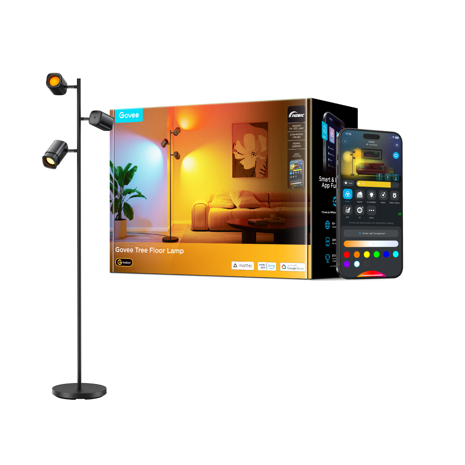 govee-tree-floor-lamp-lampadaire-arbre-led-intelligent-dimmable-multicolore-pour image 1