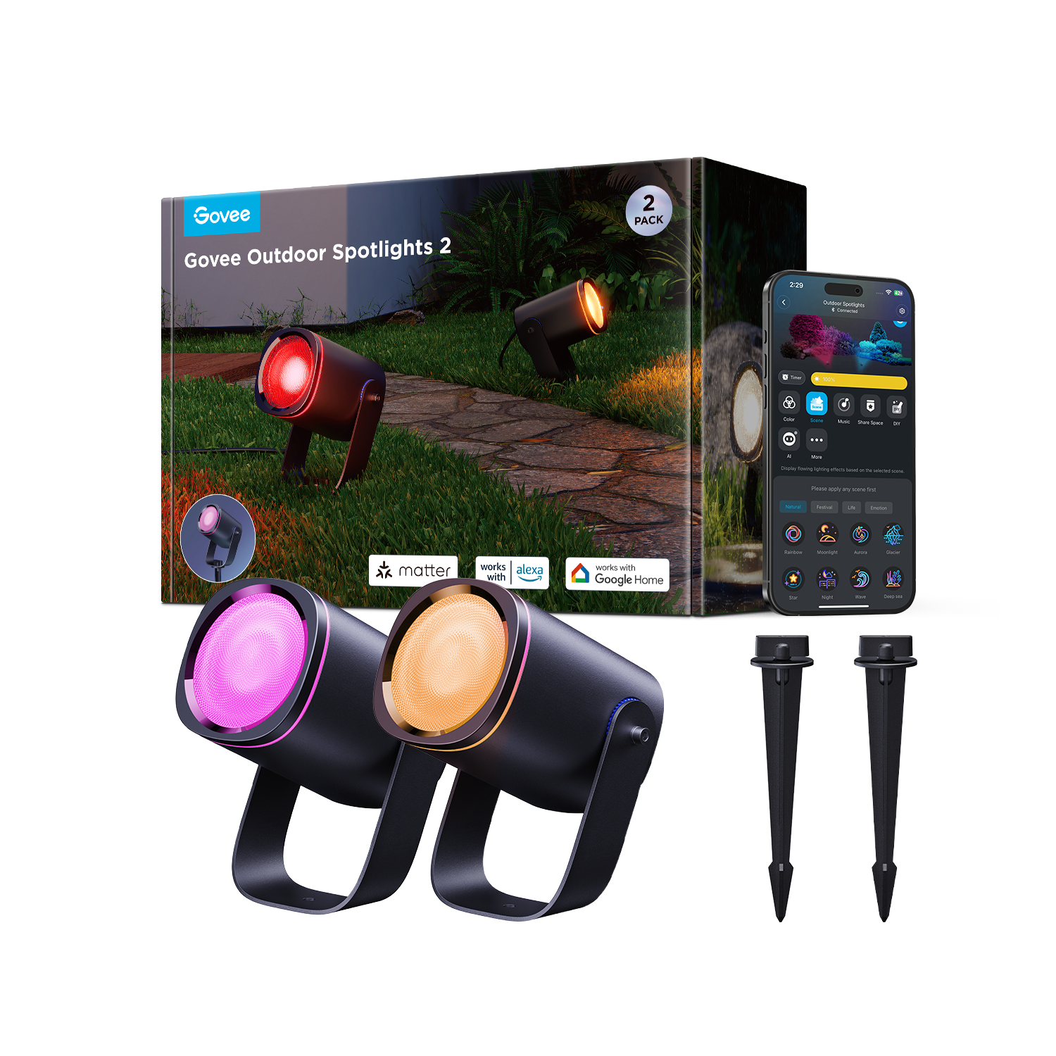 govee-outdoor-spotlights-2-lot-de-2-spots-ext-rieurs-led-rgbic-tanches-ip67 image 1
