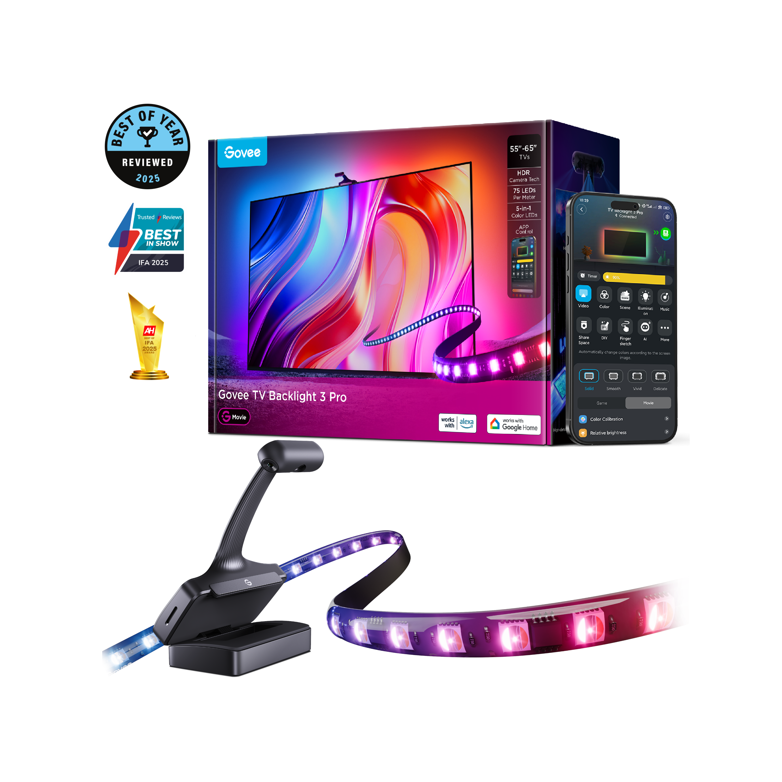 govee-tv-backlight-3-pro-h66a0-r-tro-clairage-tv-intelligent-avec-triple-cam-ra- image 1