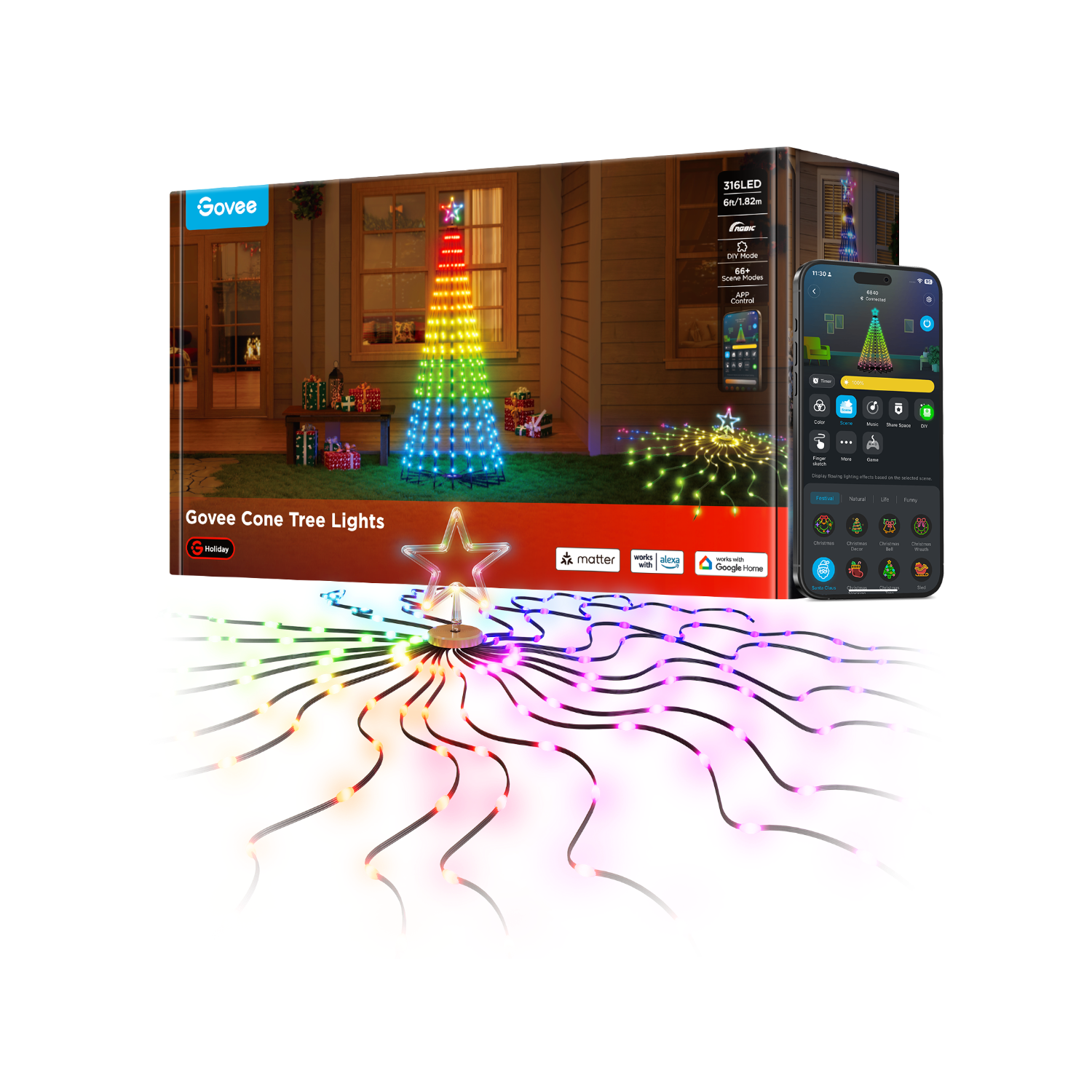 govee-cone-tree-lights-sapin-lumineux-de-no-l-ext-rieur-rgbic-66-modes-pr-r-gl-s image 1