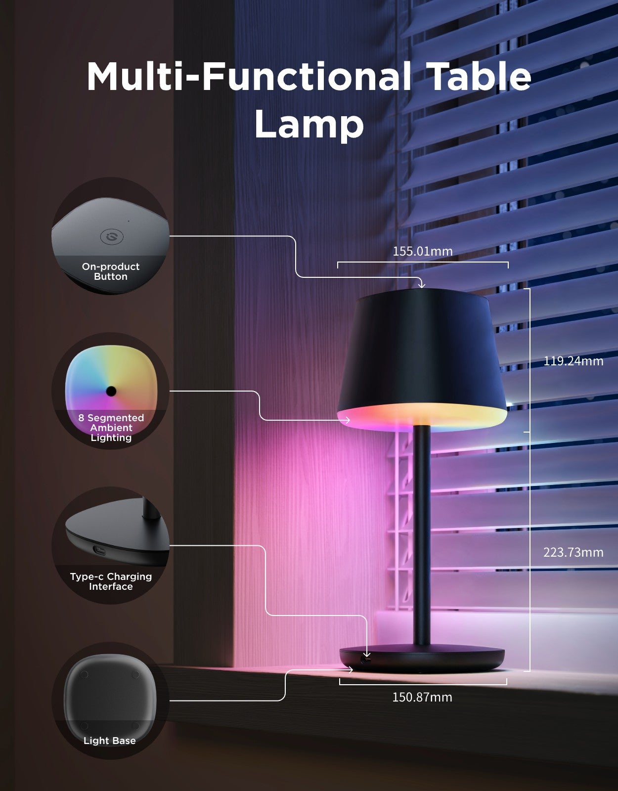 govee-table-lamp-classic-lampe-de-table-nomade-rechargeable-sans-fil-noire-pour- image 7